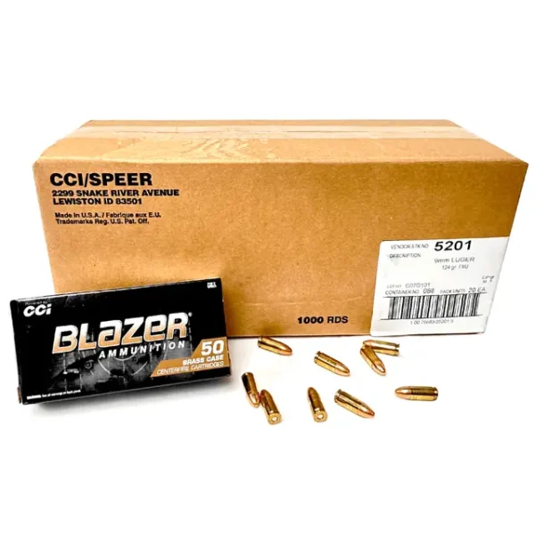 Blazer Brass 9mm 124 Grain FMJ Ammunition 1000 Round Case