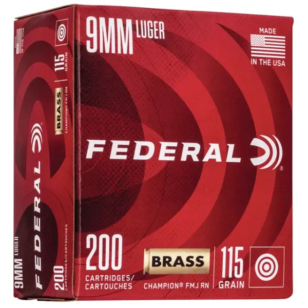 Federal WM51992 Champion Training 9mm Luger 115 gr Full Metal Jacket 200 Round Box