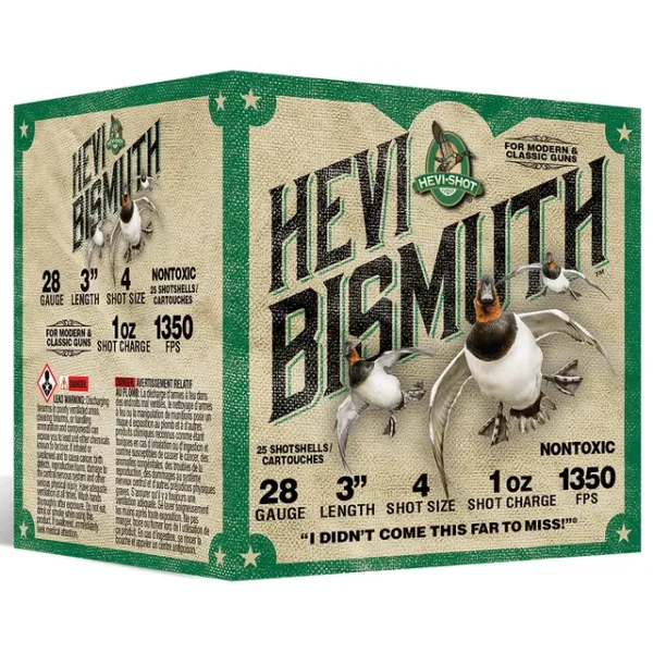 HEVI-Shot HS18434 HEVI-Bismuth Waterfowl 28 Gauge 3" 1oz 4Shot 25 Per Box